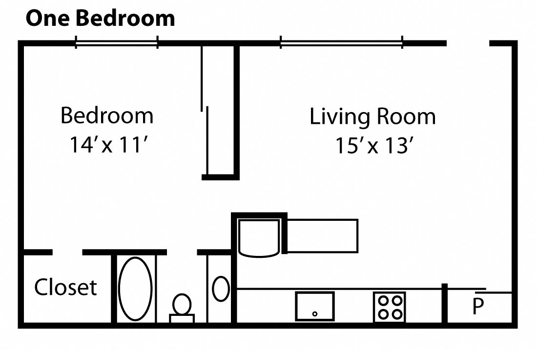 One Bedroom Floor Plan at Anderson Place Apts, Davis, CA One Bedroom Floor Plan at Anderson Place Apts, Davis, CA